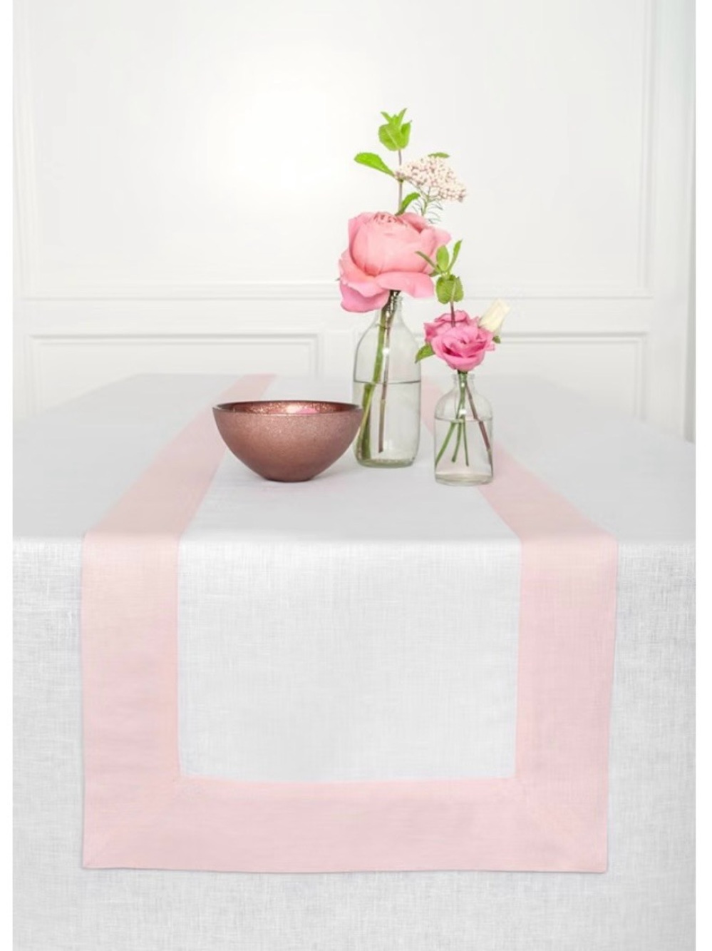 Classic Avocado and White Color Border Table Runner - Home Dining